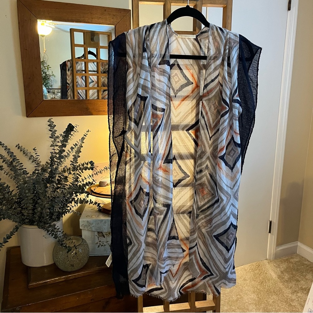 geometric pattern viscose wrap, in navy/grey/coral by Do Everything In Love (OS)